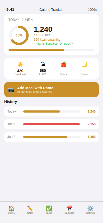 Calorie tracking in LuNote